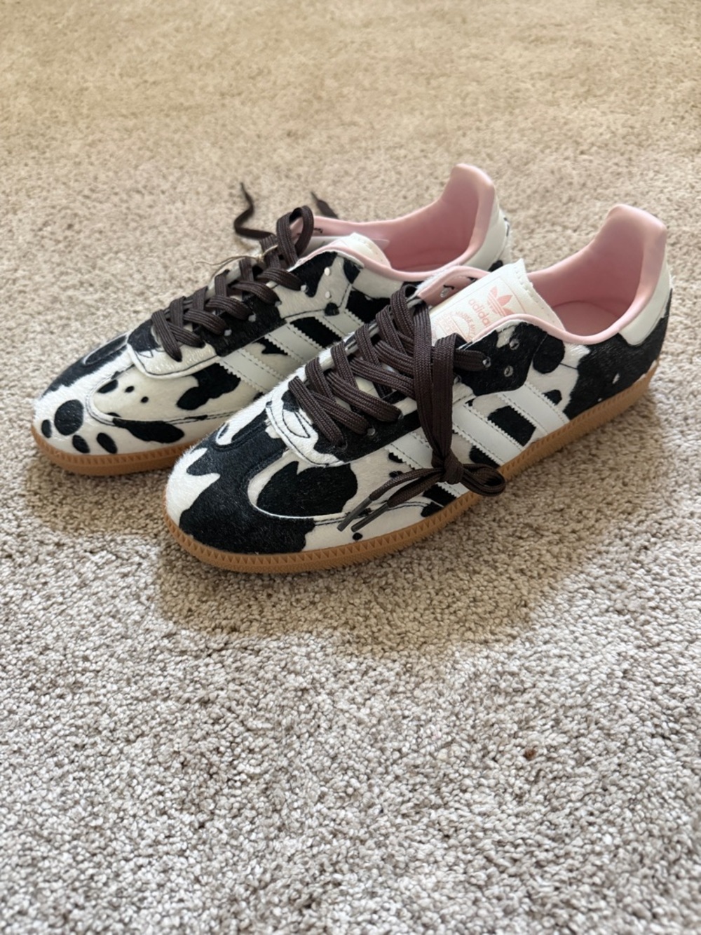 adidas Cow Print Sneakers with Pink Lining and Gum Sole